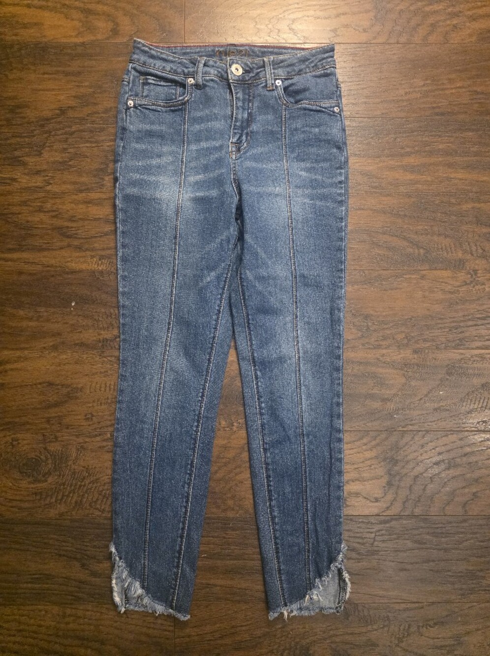 Rue21 Women's Dark Blue Skinny High Rise Ankle Jeans with Frayed Hem